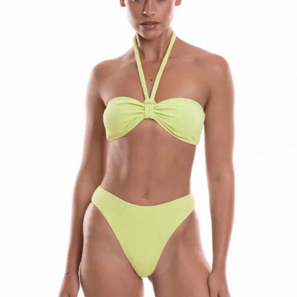 TJ Swim Quinn Bikini Set Green Ribbed Scoop Neck Top & Cheeky Bottoms Size Small